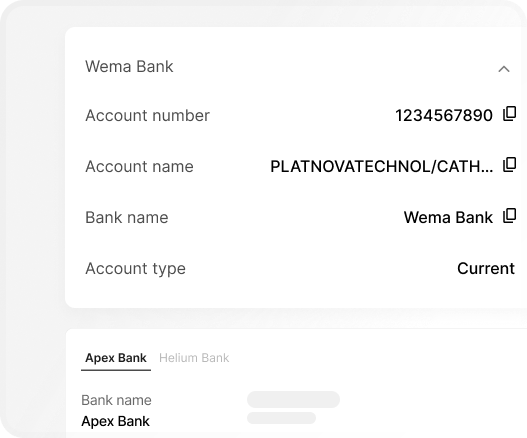 NGN Virtual Accounts - Platnova Bank account information