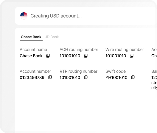 USD & EUR Virtual Accounts - account information